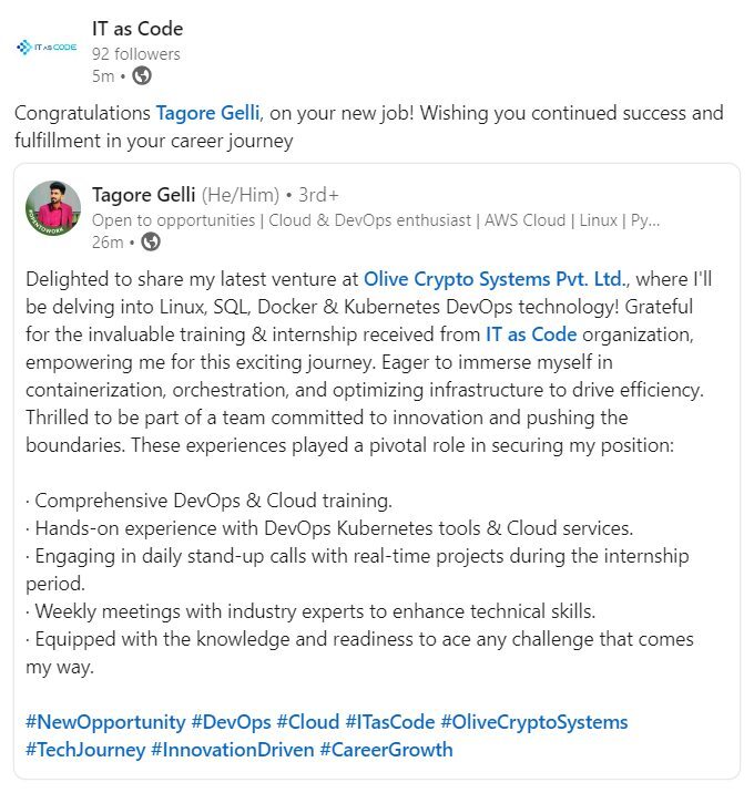 Tagore Gelli — LinkedIn post