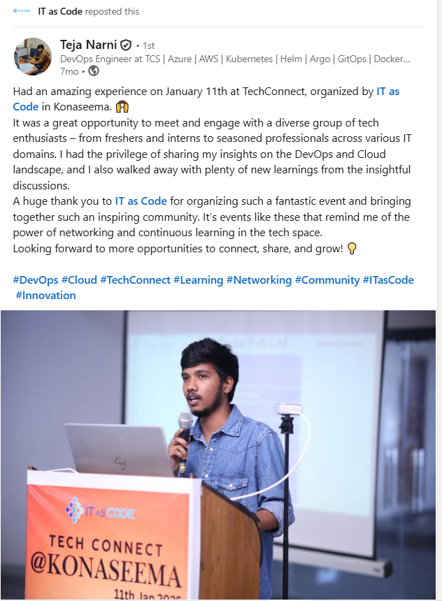 Teja Narni — LinkedIn post