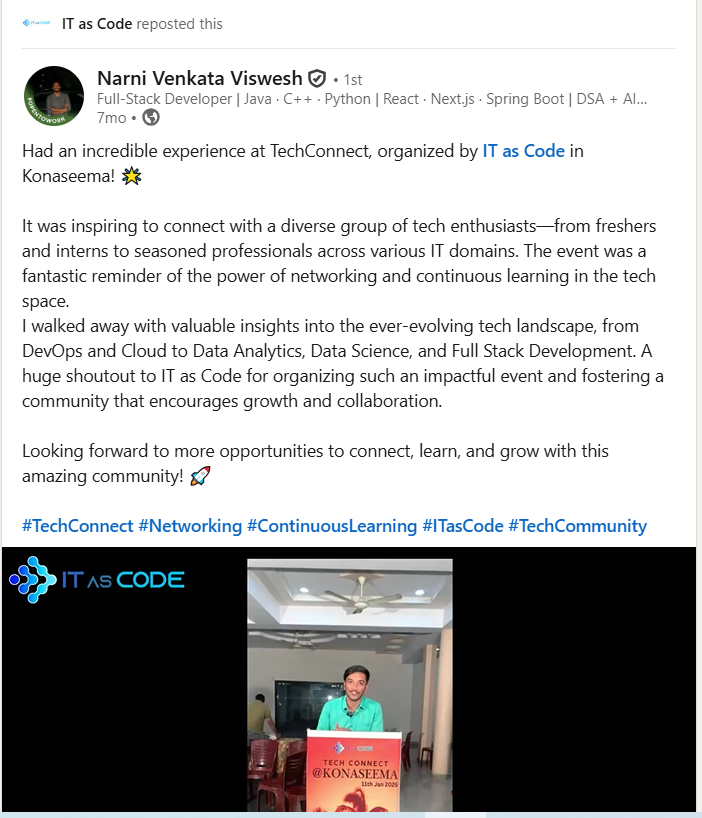 Narni Venkata Viswesh — LinkedIn post